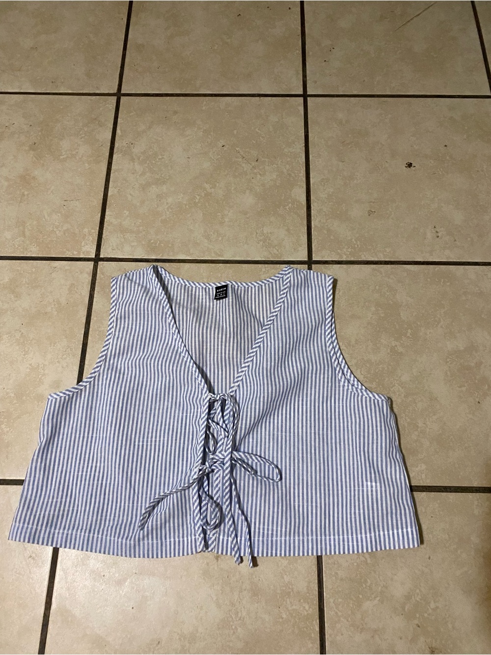 SHEIN Blue and White Striped Lace-Up Crop Tank